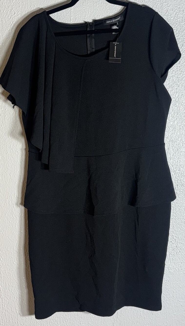 Ashley Stewart Black Solid Short Sleeve Ruffle Chiffon Jumpsuit size 18/20